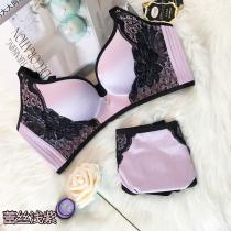 向大大 内衣女聚拢加厚收副乳胸罩无钢圈内衣文胸套装（拉丝蕾丝厚款）