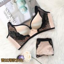 向大大 内衣女聚拢加厚收副乳胸罩无钢圈内衣文胸套装（拉丝蕾丝薄款）