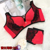 向大大 内衣女聚拢加厚收副乳胸罩无钢圈内衣文胸套装（拉丝蕾丝薄款）