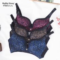向大大 无钢圈豹纹性感聚拢收副乳内衣薄款套装