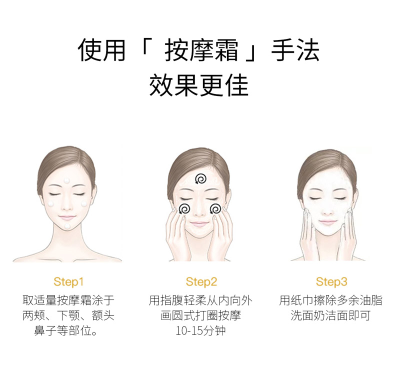 伊蓓诺净颜清肤按摩霜300ml按摩手法