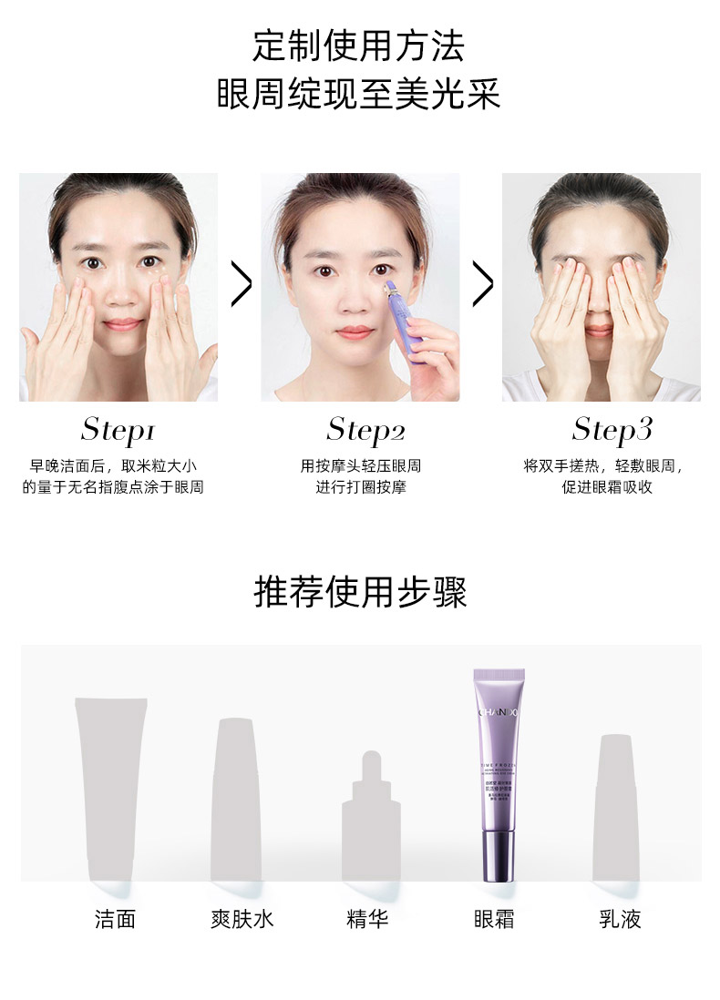 自然堂凝时鲜颜肌活修护眼霜15g使用方法